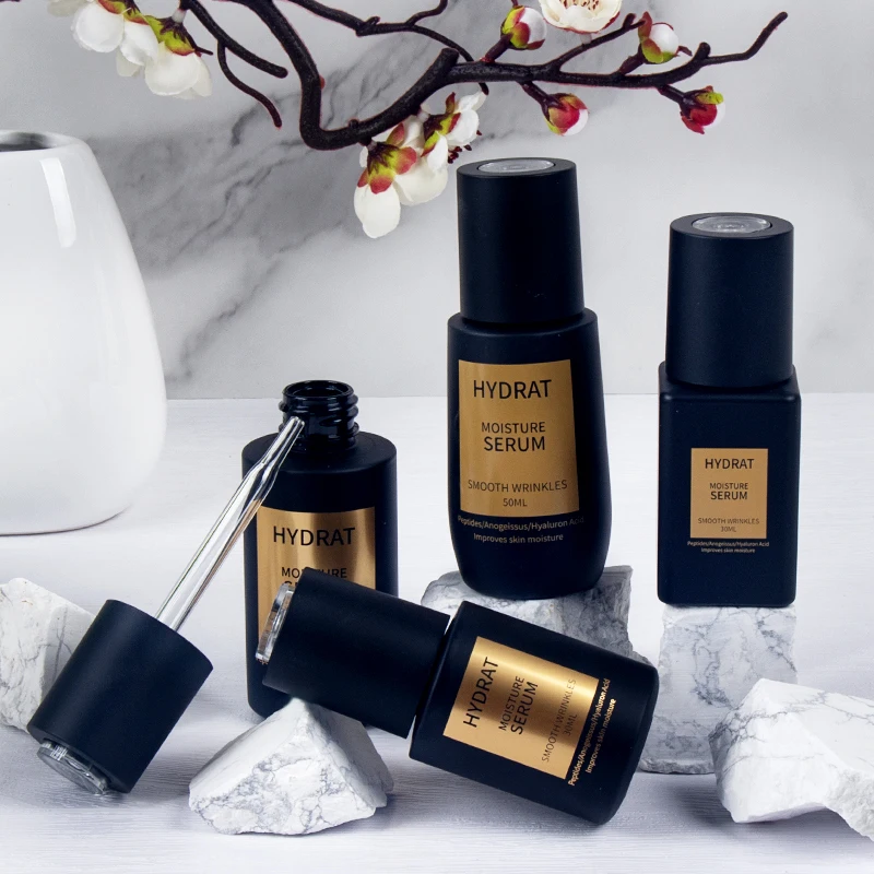 30 ml frosted dropper bottle hotsale design 50ml facial serum dropper bottle various specifications shiny black dropper bottle