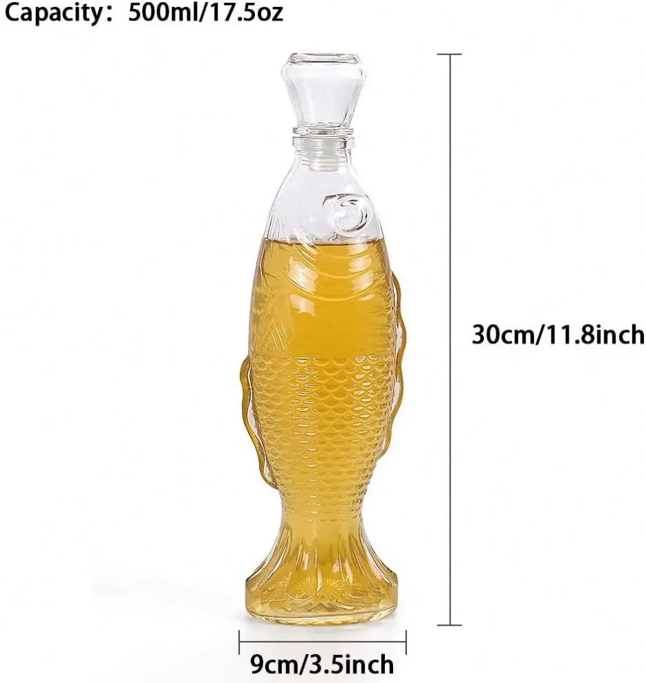 Hight Quality Mouth Blown whiskey animal shaped fish Wine Fashion Slanted Glass Decanter For Hotel Restaurant Feast