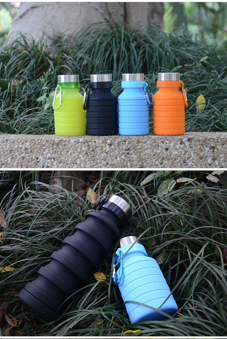 Customized Logo ECO BPA Free Foldable Sports Drinking Silicone Collapsible Water Bottle