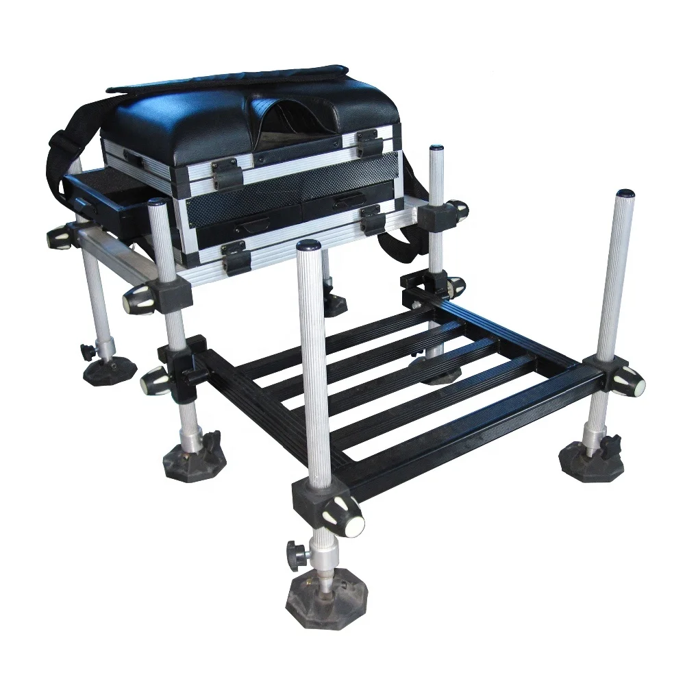 aluminum fishing tool Seat Box with 3pcs drawers with footplate  for carp fishing  tool storages