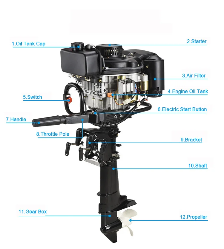 Diesel Fuel Type Outboard Position 4 Stroke 6HP Boat Engine