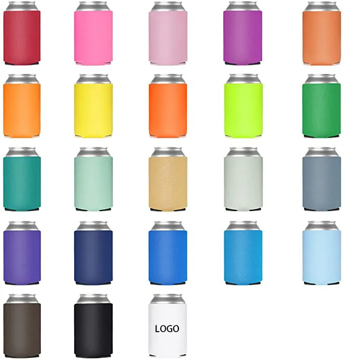 Оптовая продажа, разноцветный неопреновый охладитель для банок с индивидуальным принтом, складной держатель для банок, тонкий охлаждающий рукав для банок Coozies