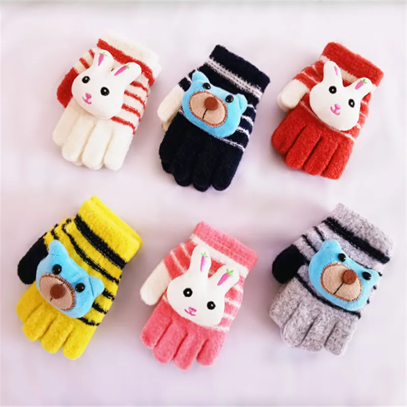 3-5 years Winter warm kids children cartoon animal gloves mini bunny Blue bear knitted smart tips gloves