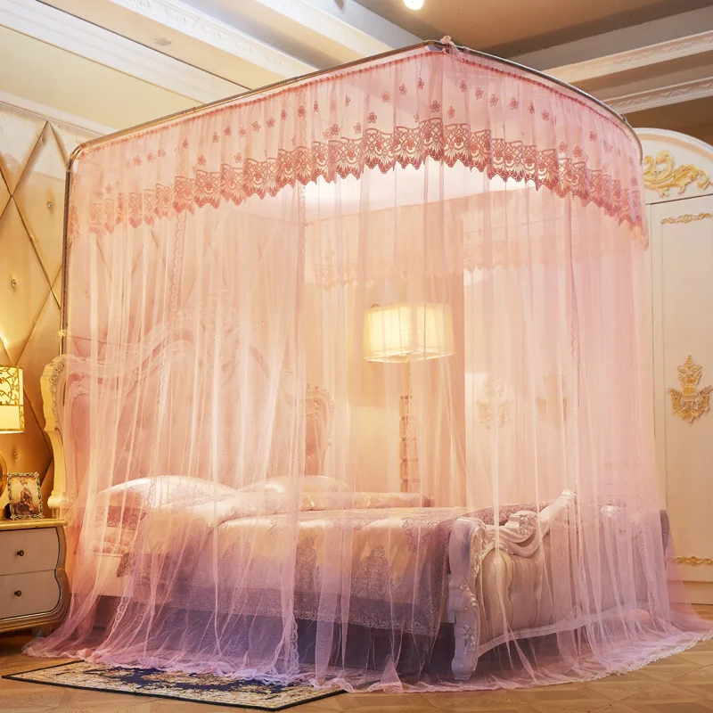 Household use Encrypted and Thickened Telescopic U-shaped three door floor bracket for two people 1.8m2.0m bed mosquito net