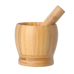 Household Kitchen Bamboo Wood Food Herb Spice Masher Grinder Chopper Manual Garlic Press Mortar Pestle Set