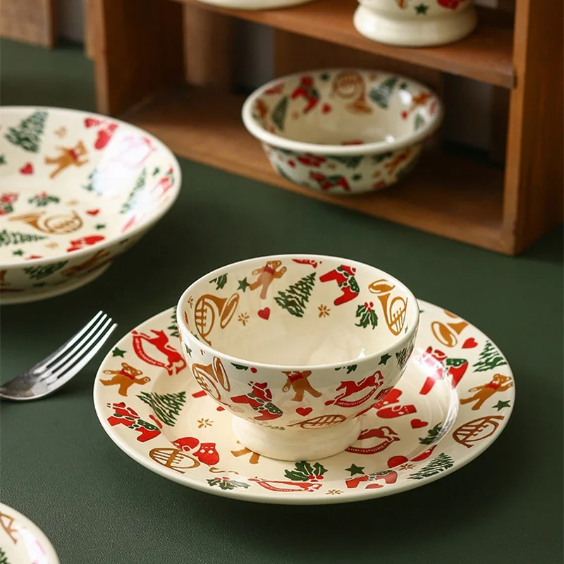 Индивидуальная винтажная Милая мультяшная Рождественская тарелка Подарочная коробка наборы керамической посуды