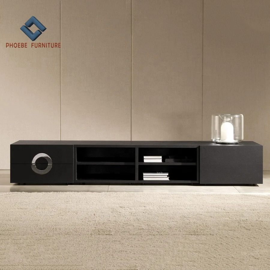 Luxury living room modern tv cabinet with drawers shelves high end wooden furniture