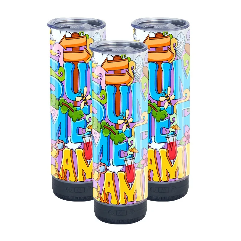 Smart 20oz Bluetooth Music Tumbler Sublimation Wireless USB Charge Straight Thermos Speaker Direct Drinking Adults Office Use