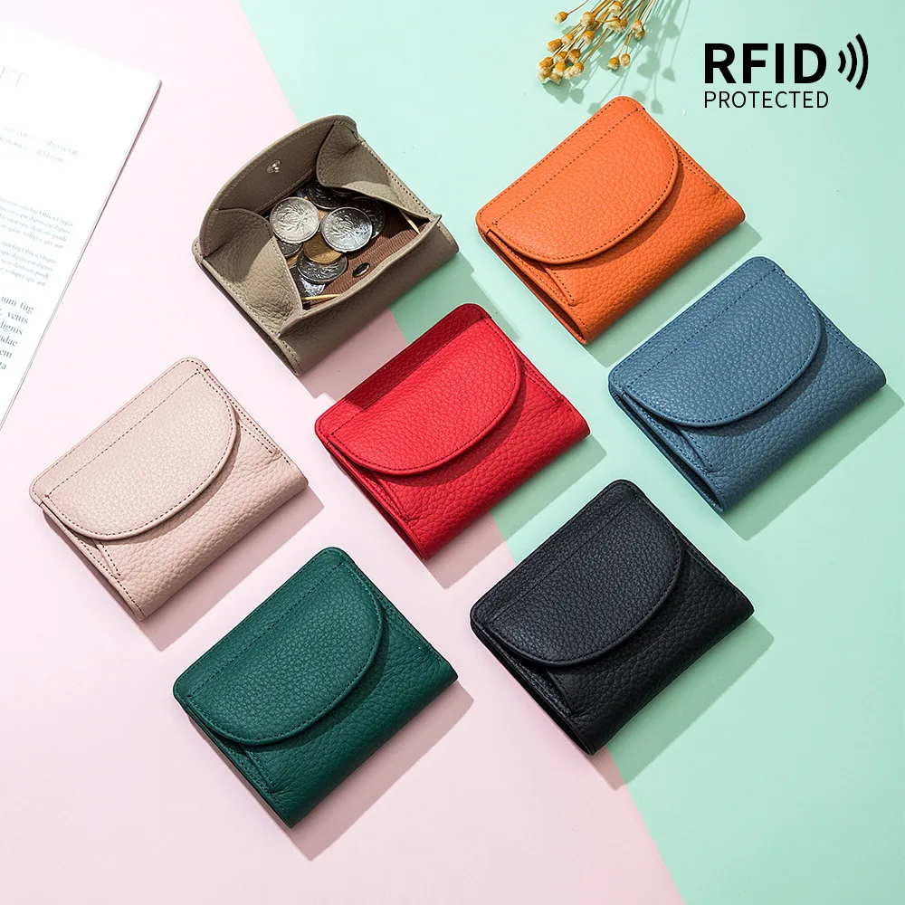 Women Wallet Genuine Leather Coin Holder Slim Mini Wallet with Coin Purse RFID Real Leather Cute Wallet for Women