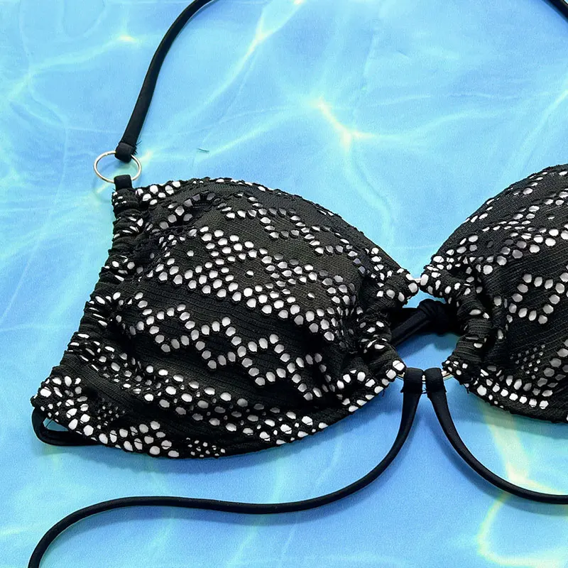 High Quality Micro Halter Top Bathing Suit Custom Textured Bikini High Waist Two Piece Swimwear Fashion Bikini