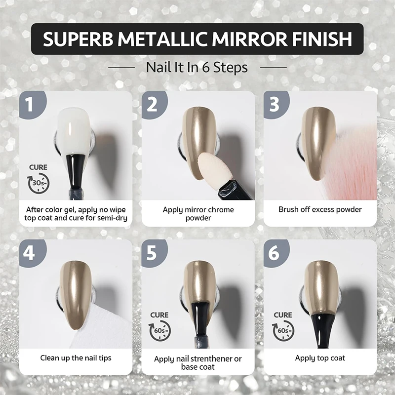 Holographic Nail Powder Chrome Laser Pigment 3 Color Glitter Nail Art Decorations Champagne/Bronze Color Nail Mirror Powder