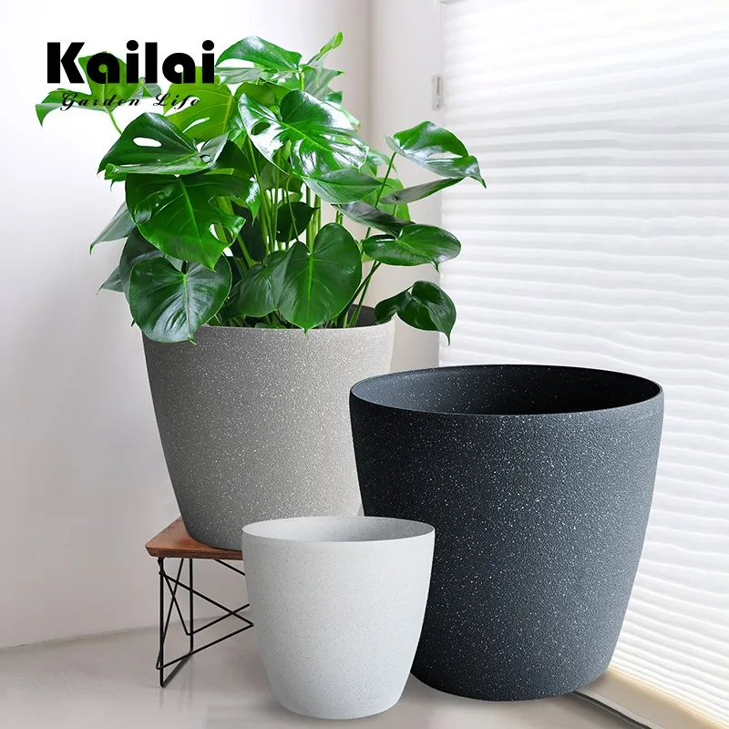 Decorative modern stone cement effect self-watering plastic large indoor garden flower planter plant container pots
