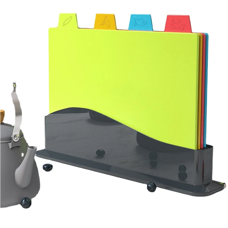 Creative 4-color Kitchen Tools Classified Plastic Cutting Board Set Multi-functional Kitchen Cutting Board