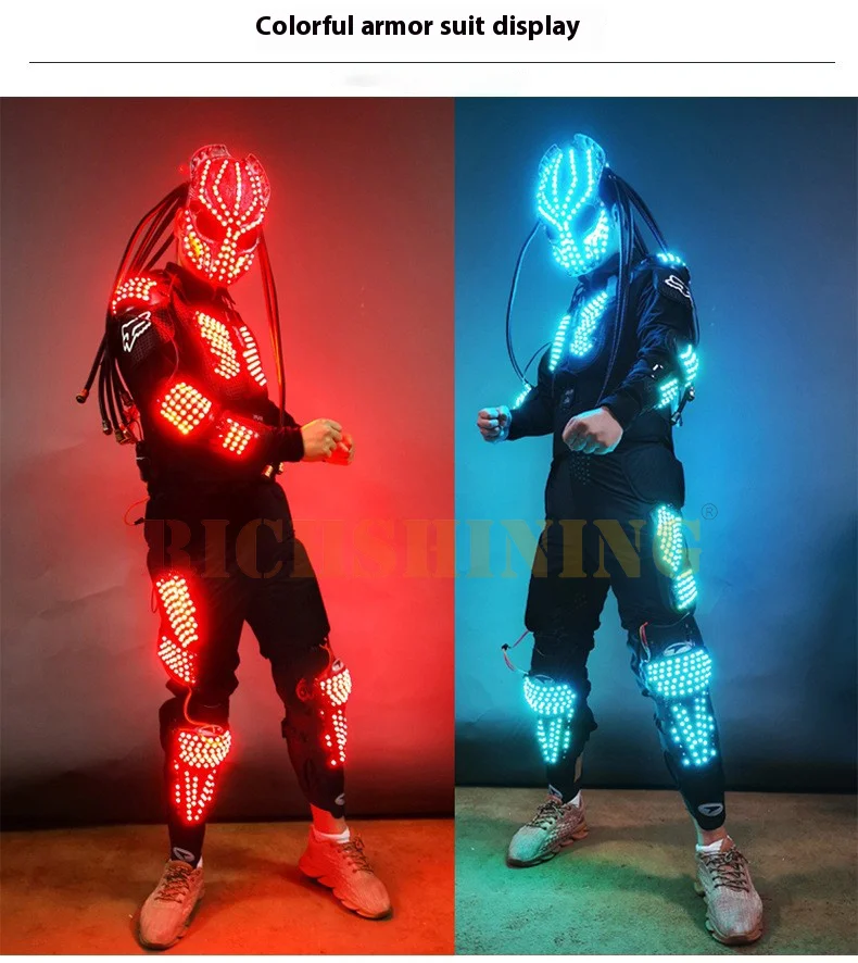 RICHSHINING Remote control LED colorful laser rechargeable luminous armor suit Nightclub Bar Light Show Helmet for cosplay Party