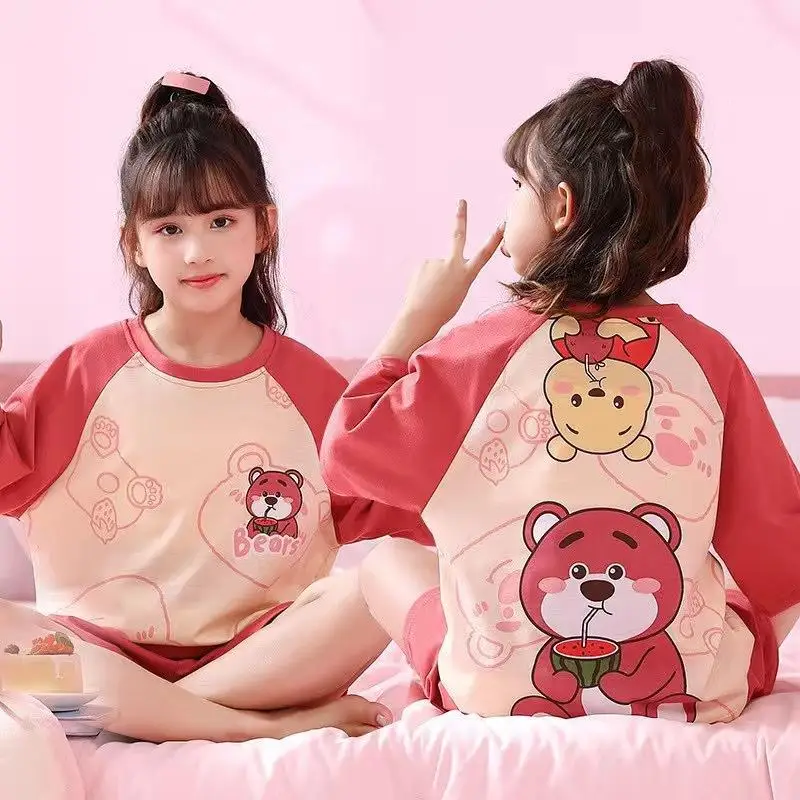 Cartoon Print Short Sleeve Kids Pajamas Set Girl Summer Thin Air Conditioning Pajamas Comfortable Home Wear