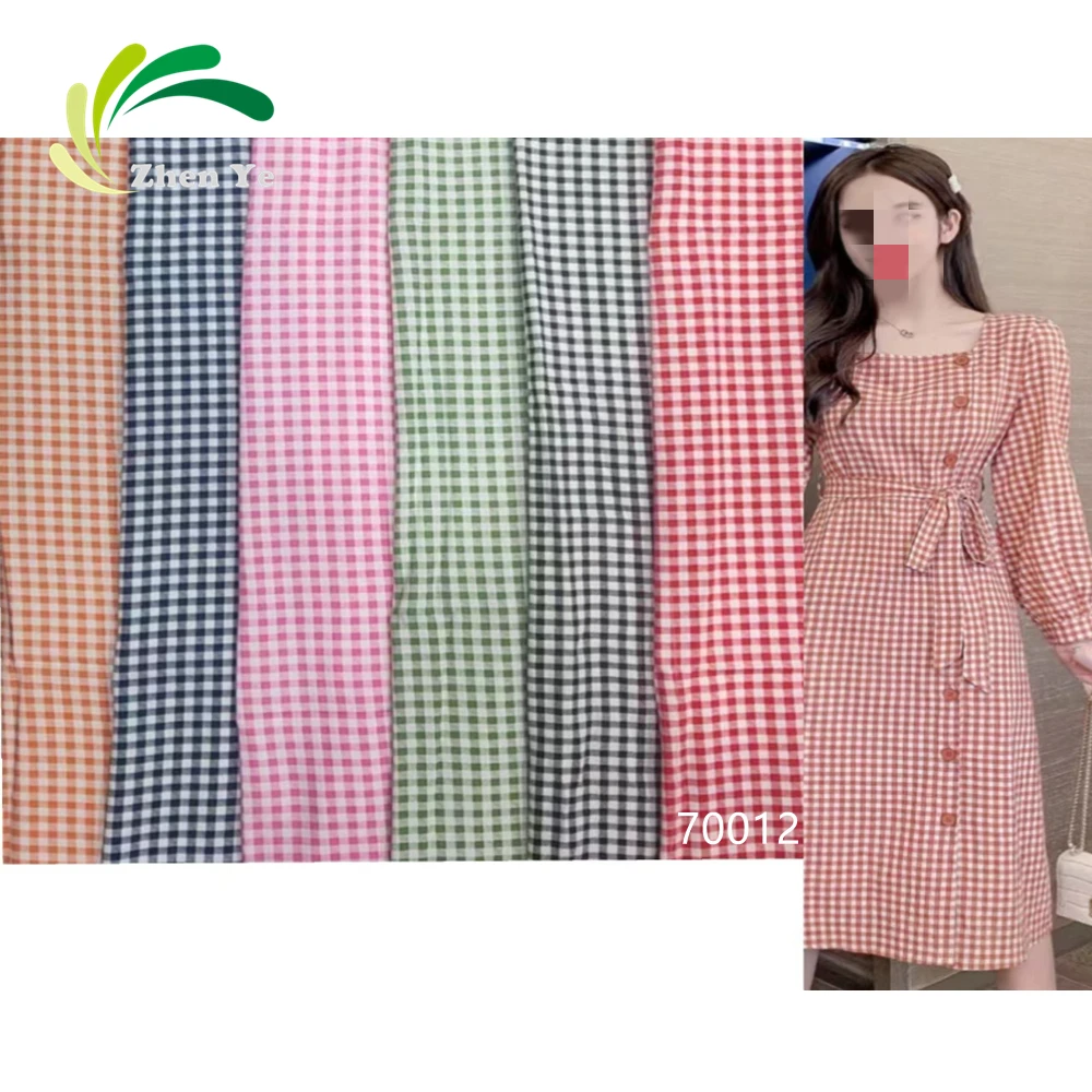 Wholesale Stock 40S Small Check Grid Printed Rayon Spun Rayon Fabric For Garment