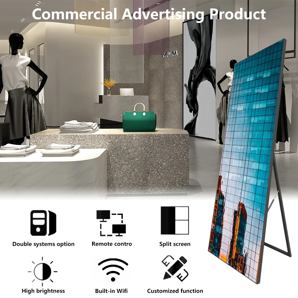 led display P1.875mm P2mm P2.5mm P3mm Indoor Poster Video Advertising Stand P3 Led Display with wifi /3G/ 4G control