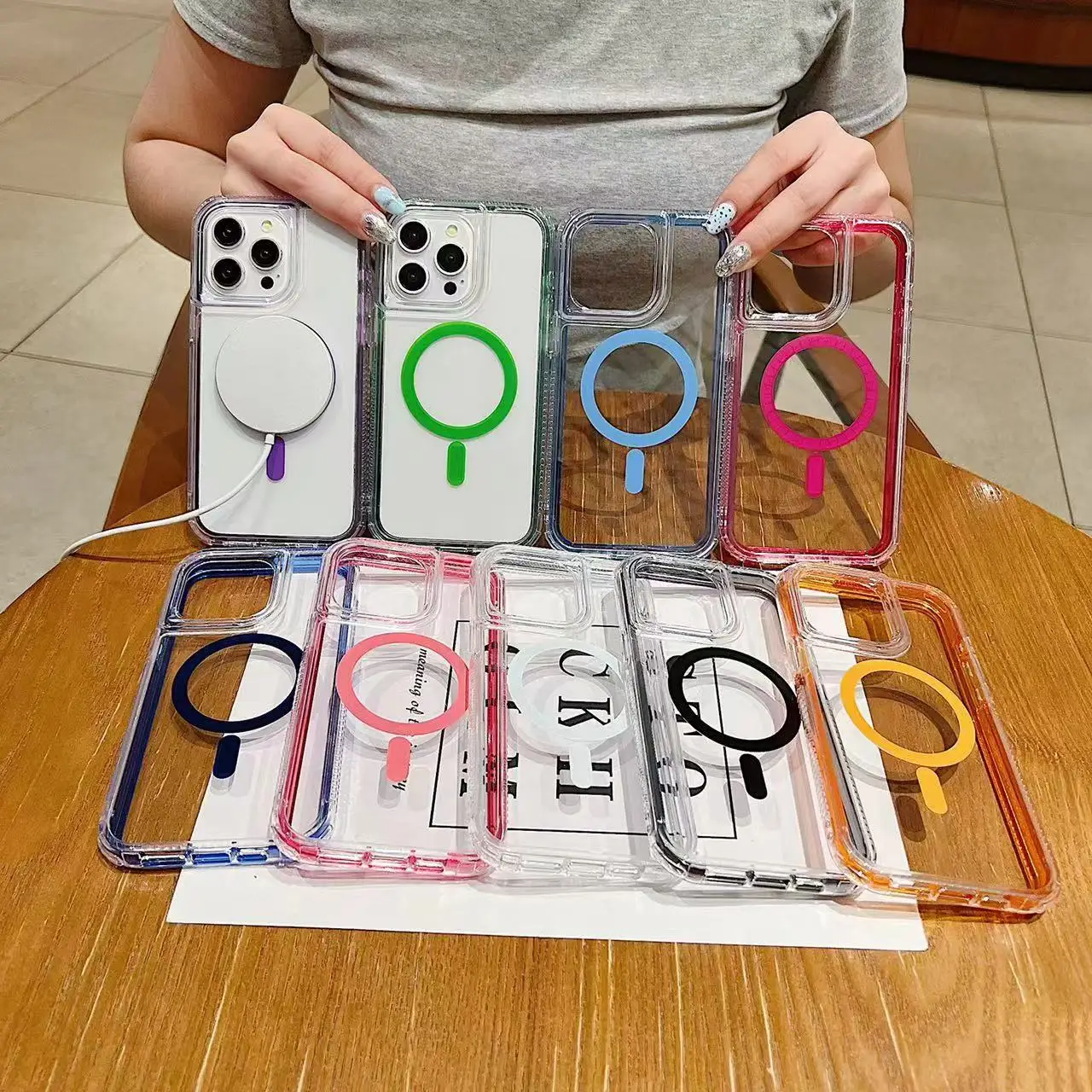 2 in 1 Bundle Transparent Magnetic Phone Case big camera hole Hard casing for iPhone 15 pro max crystal clear covers