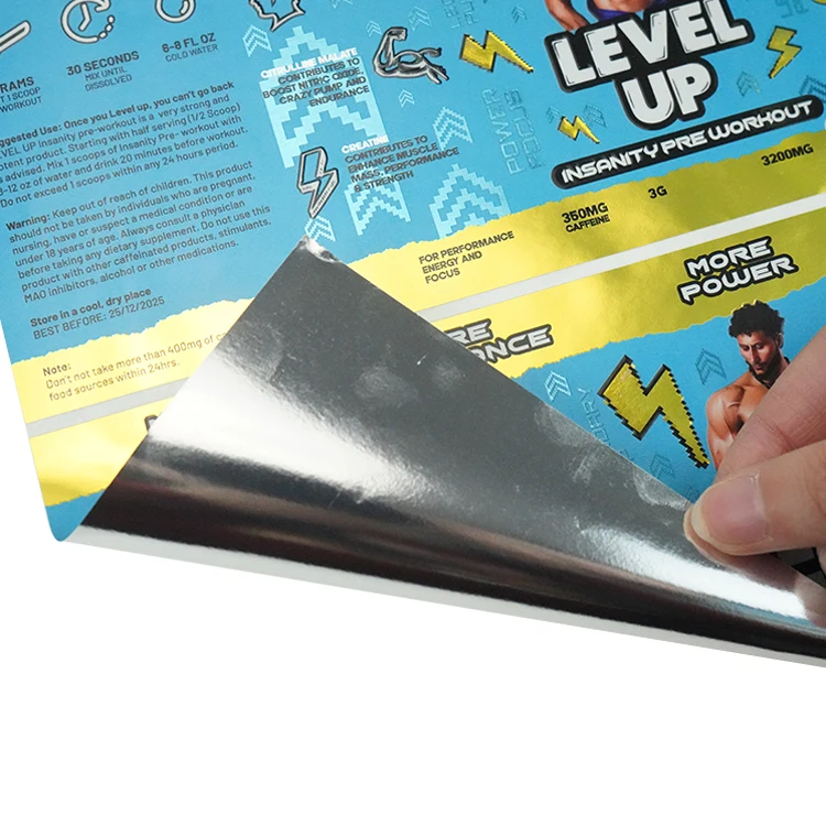 spot uv bright silver bopp rectangle supplement exquisite custom label waterproof sticker for bottle packaging