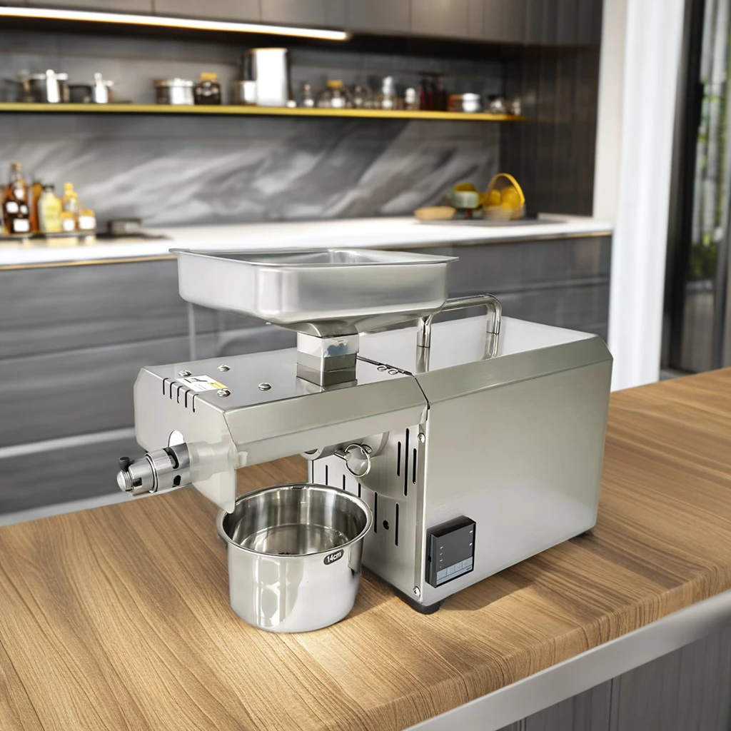 Small Home Mini Oil Press Machine Stainless Steel for Peanut Rapeseed Sunflower Seed Oil with Engine Pump & Gear Core Components