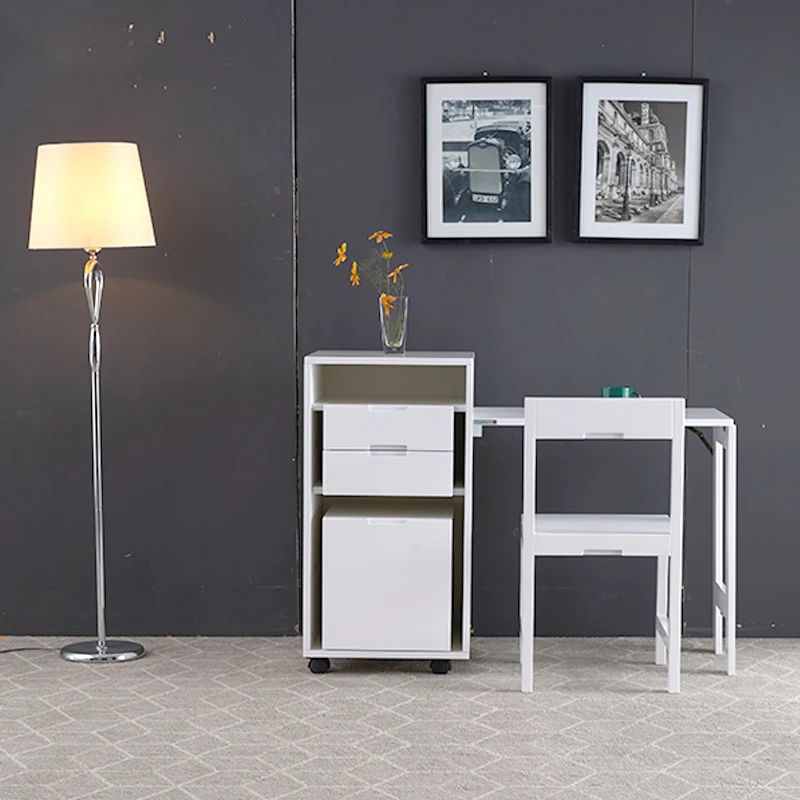 Creative High Gloss White Mobile Filing Cabinet With Fold Out Office Desk For Office
