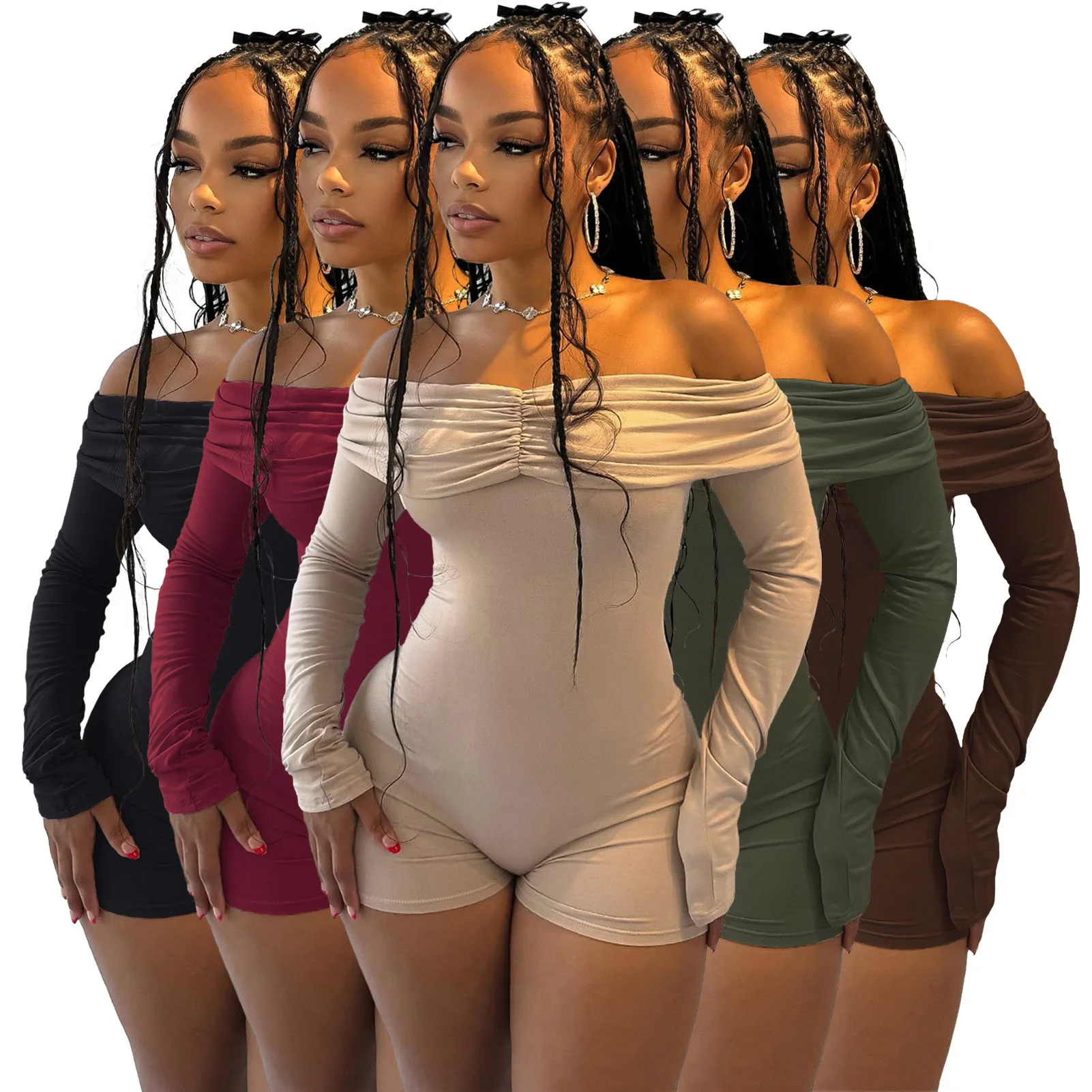 Fall Winter New 2024 One Piece Women Clothing Tube Bodysuit Jumpsuit Streetwear Solid Long Sleeves Short Jumpsuit