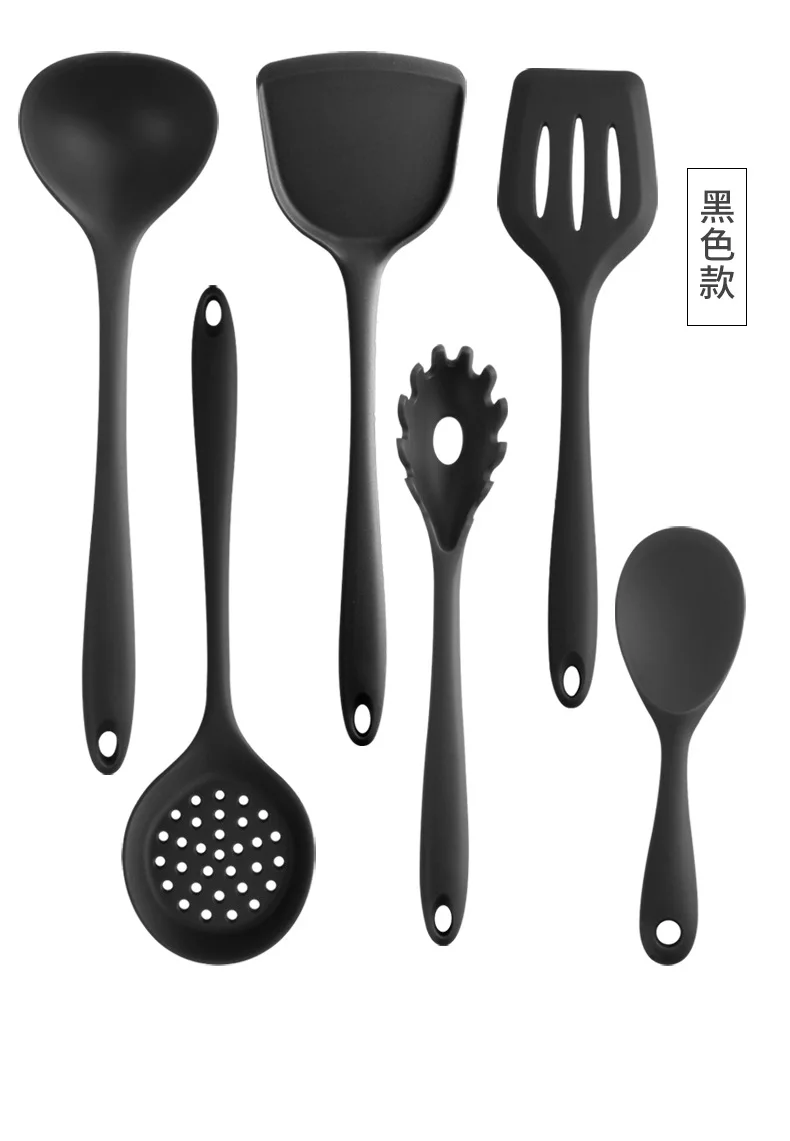 Custom Logo 6pcs Kitchen Gadgets Utensils Set Large Silicone Spatula Soup Ladle Pasta Server Cooking Utensils Set