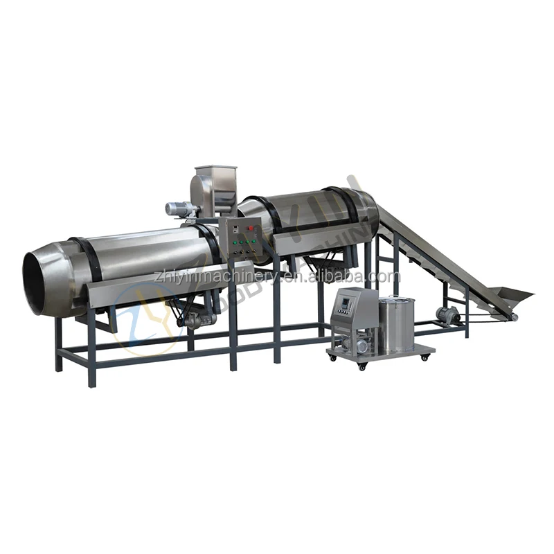 Double Drum Seasoning Machine Fried Snacks Seasoning Equipment Pet Feed Seasoning Processor Snack Sugar Spray Flavoring Machine