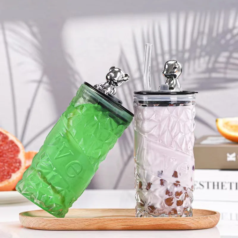 New Arrival 330ml Drinking Cup Glass Straw Water Bottle Reusable Travel Iced Coffee Mug With Lid and Straw