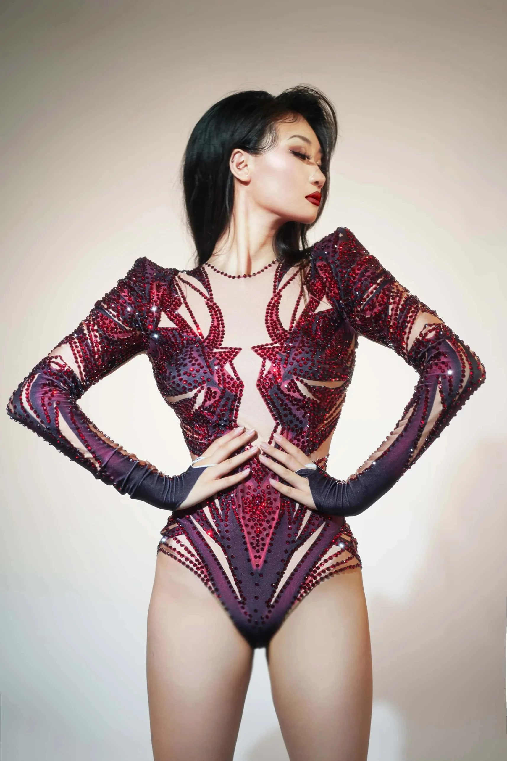 Sexy Red Rhinestone Bodysuits Women Party Rompers Drag Show Gogo Dancer Costumes Festival Outfit Lady Stage Performance Jumpsuit