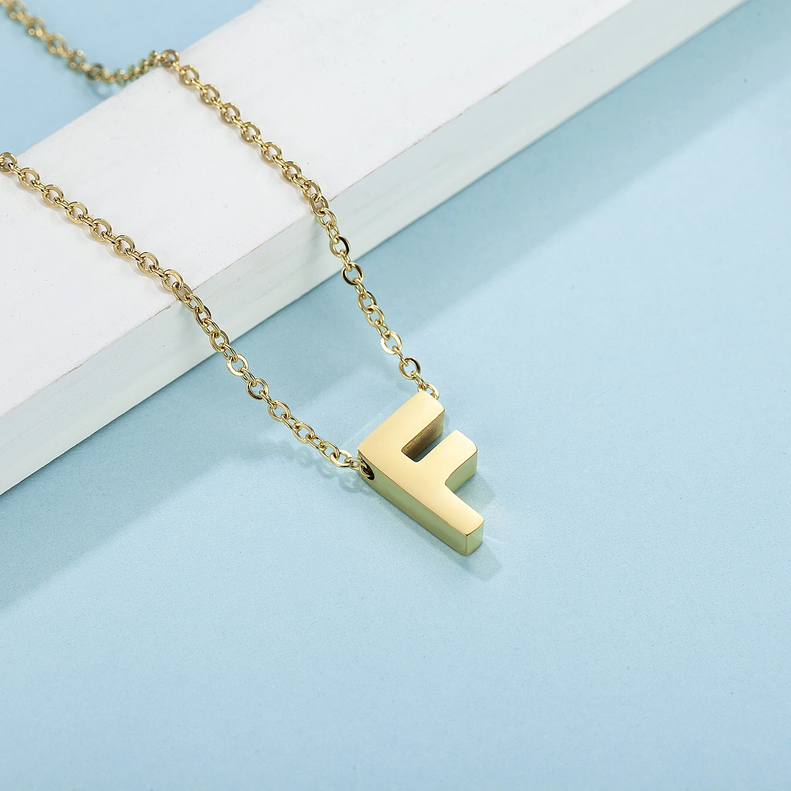 Minimalist Design Women Jewelry Gold color Stainless Steel letter Pendant Necklace For Girls Signature chain