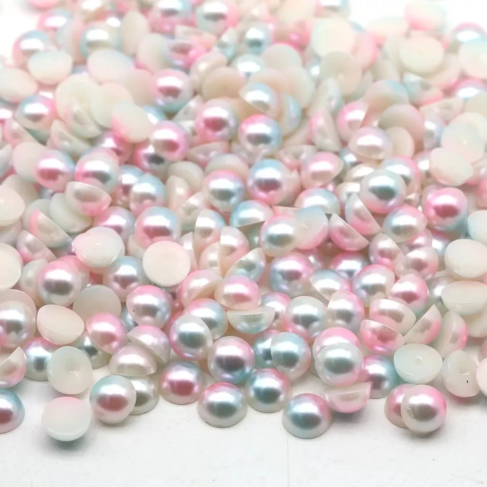 Wholesale Rainbow Colors ABS Craft Pearl 3mm-10mm Plastic Flatback Pearls Half Round Pearl Beads For Craft