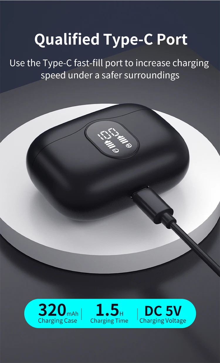 A90 Headphones True Wireless Earbuds active noise cancel LED Power Display Earphones  IPX4 earphone noise cancelling headphone