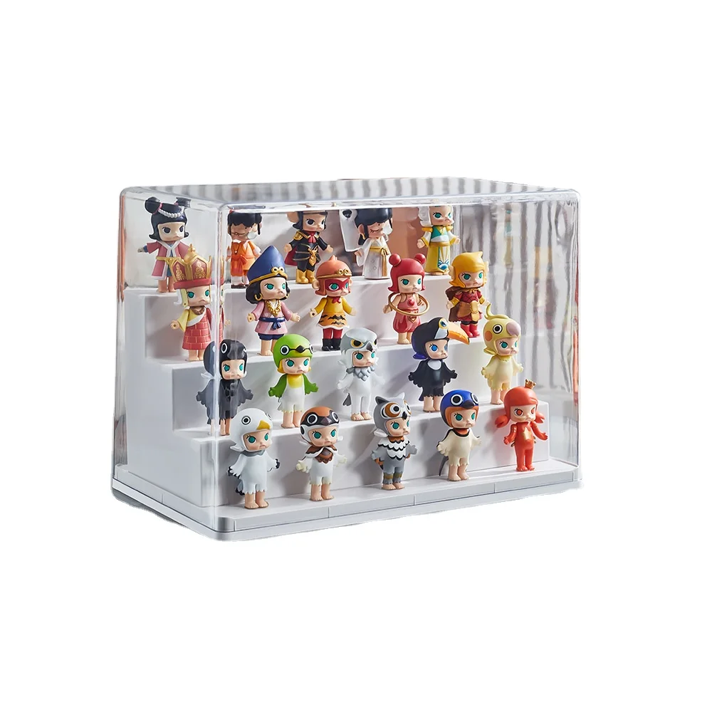 Display Case for Minifigure Action Figures Blocks, Acrylic Minifigure Display Box Storage with Movable Steps
