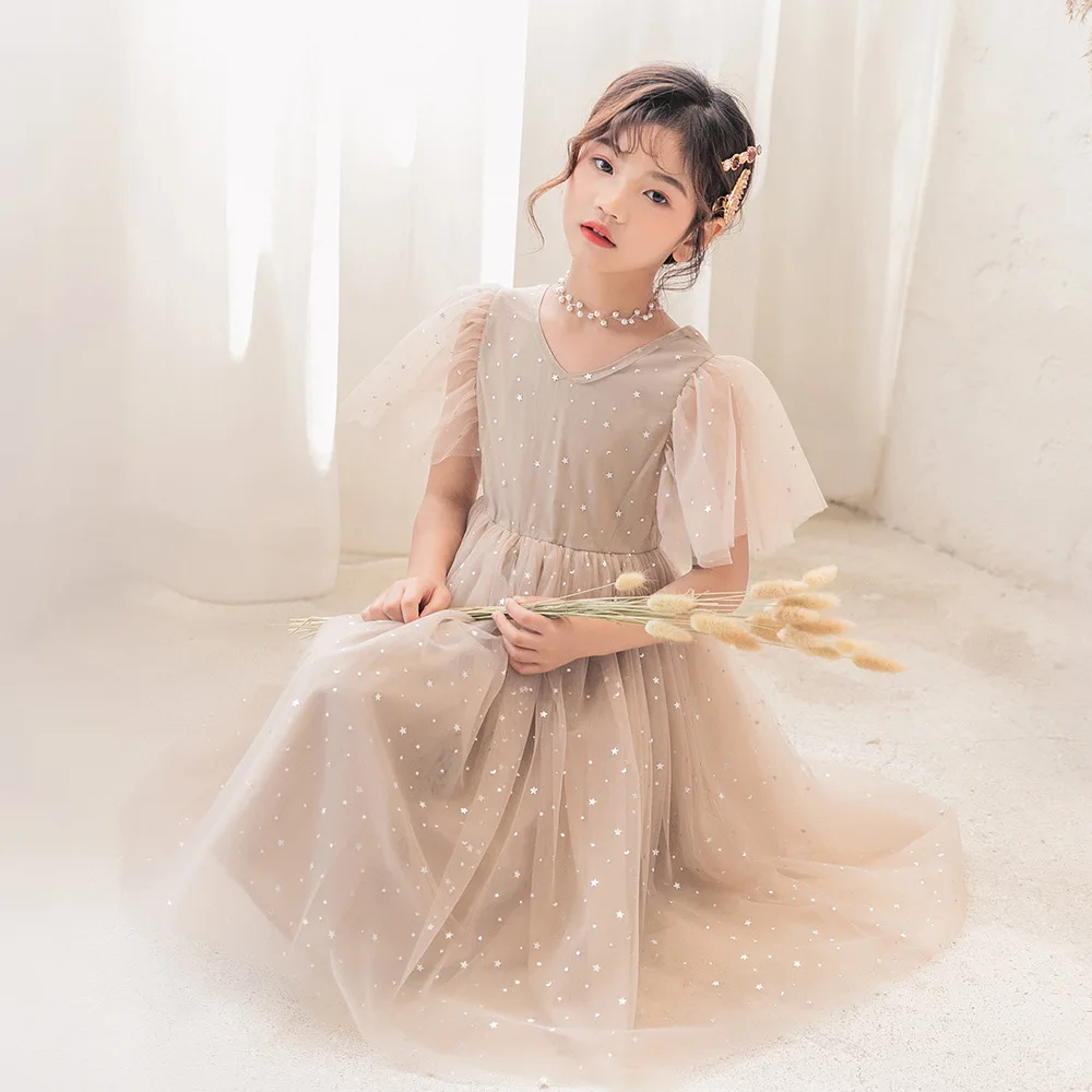 Summer Stars Sequins Tutu Dresses For Girls Kids Tulle Girl Dresses 6 To 14 Years Fly Sleeve Kids Tutu Dress