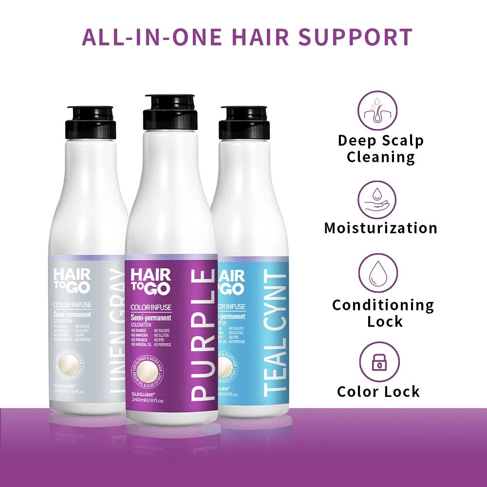 100 Moq Private Label Multi Color Hair Dye Semi Permanent Ammonia Free Black Blue Purple Hair Color Shampoo