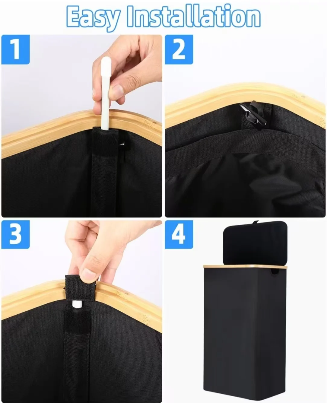 Large 100-Liter Foldable Laundry Basket with Bamboo Handle and Detachable Bag for Bedroom Storage and Washing