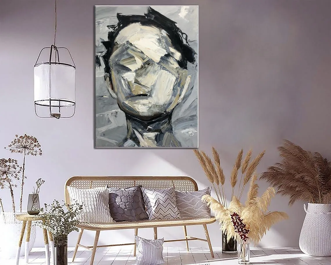 Knife Palette Artwork Modern Room Decor Moving House Gift Abstract Face Painting on Canvas Aestethic Painting Wall Art