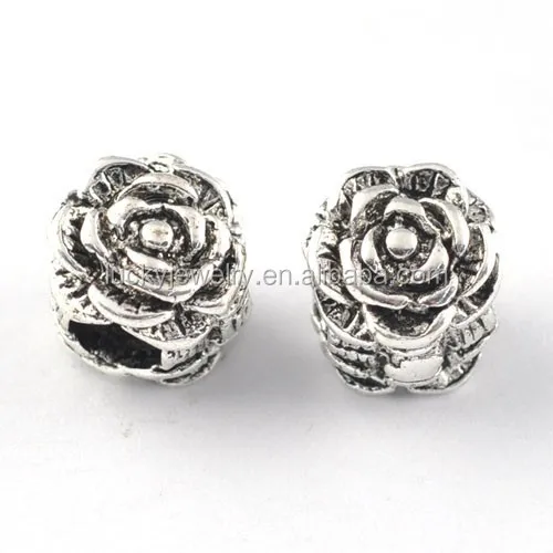 DIY Jewelry Accessory Metal Silver Flower Slider Beads For Bracelet And Pendant