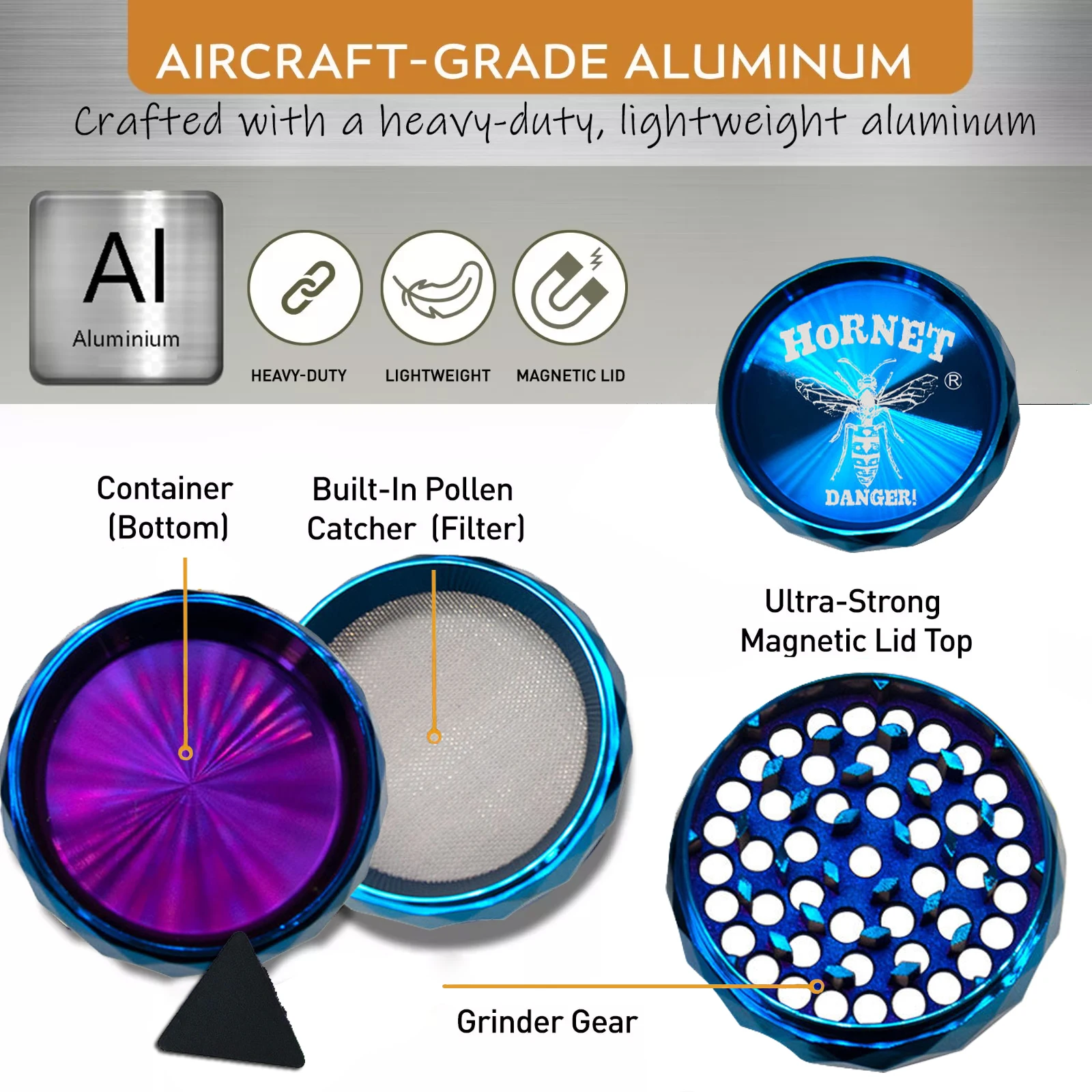 Herb grinder tobacco accessories smoking metal aluminium 4 layers diamond cut