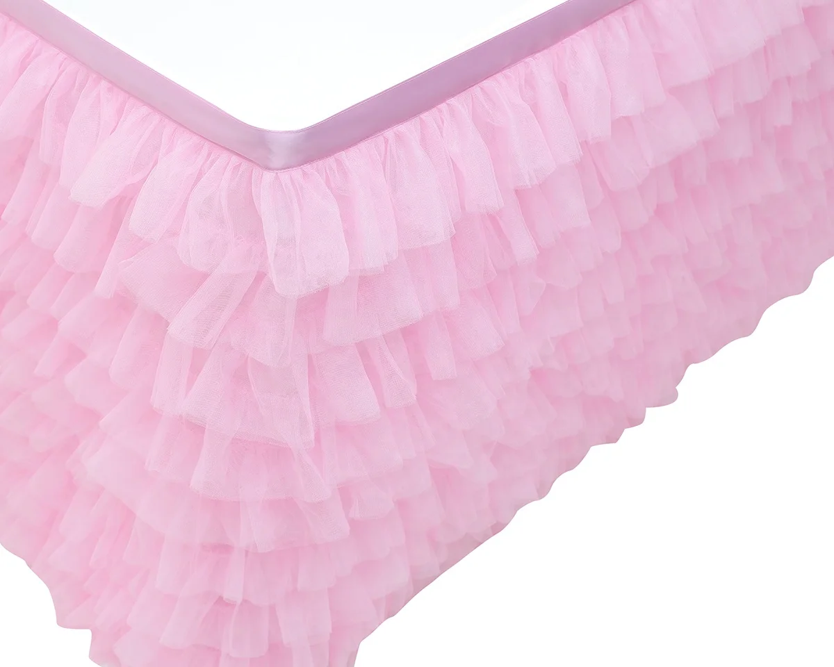  custom made pink beautiful gathered ruffled tulle table