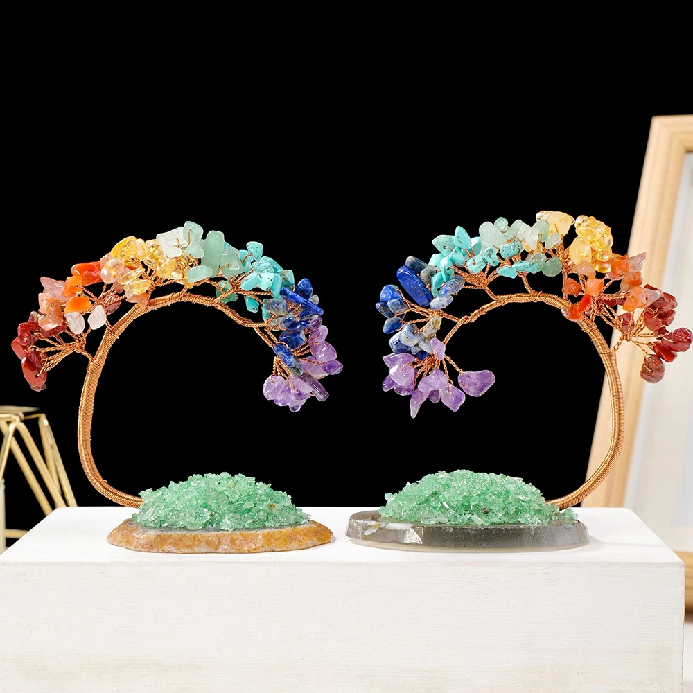 Natural crystal gravels seven chakra stone phoenix tail tree money tree healing desktop decoration