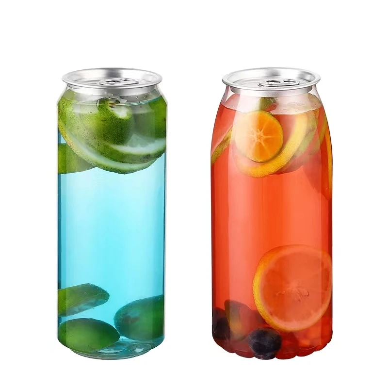 330 ML 350 ML PET can Plastic Drinks Bottles Round pull ring cap for milk tea Juice Beverage and coffee with easy open end