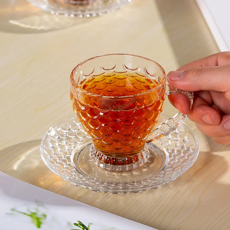 Hot Sale Glass Mug Custom Logo 210ML 7OZ Fishscale Classic Transparent Beverage Clear Coffee Glass Mug