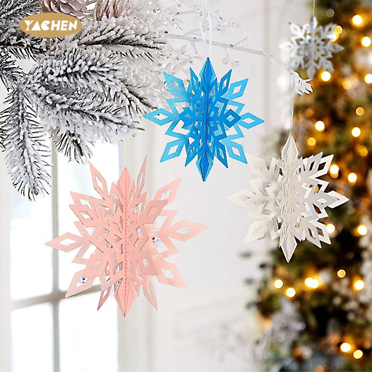 YACHEN Wholesale 6pcs Hanging 3D Paper Snowflakes for Christmas Birthday Winter Party Decorations Supplies