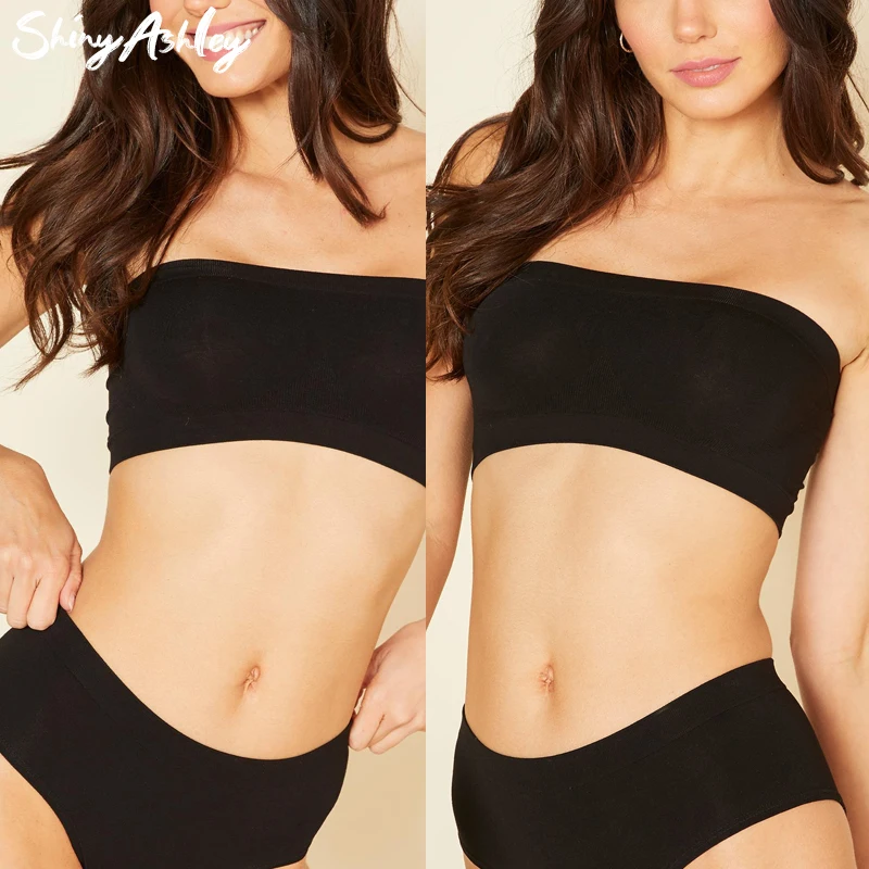 Women Lingerie sets solid strapless underwear nylon boob tube top women underwear