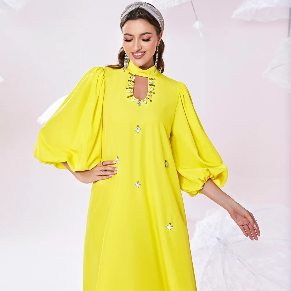 Hijab Jellaba Dress Women Embroidery  Long Sleeve Dubai Kaftan Moroccan 2022 Summer Fashion Elegant Maxi Dresses