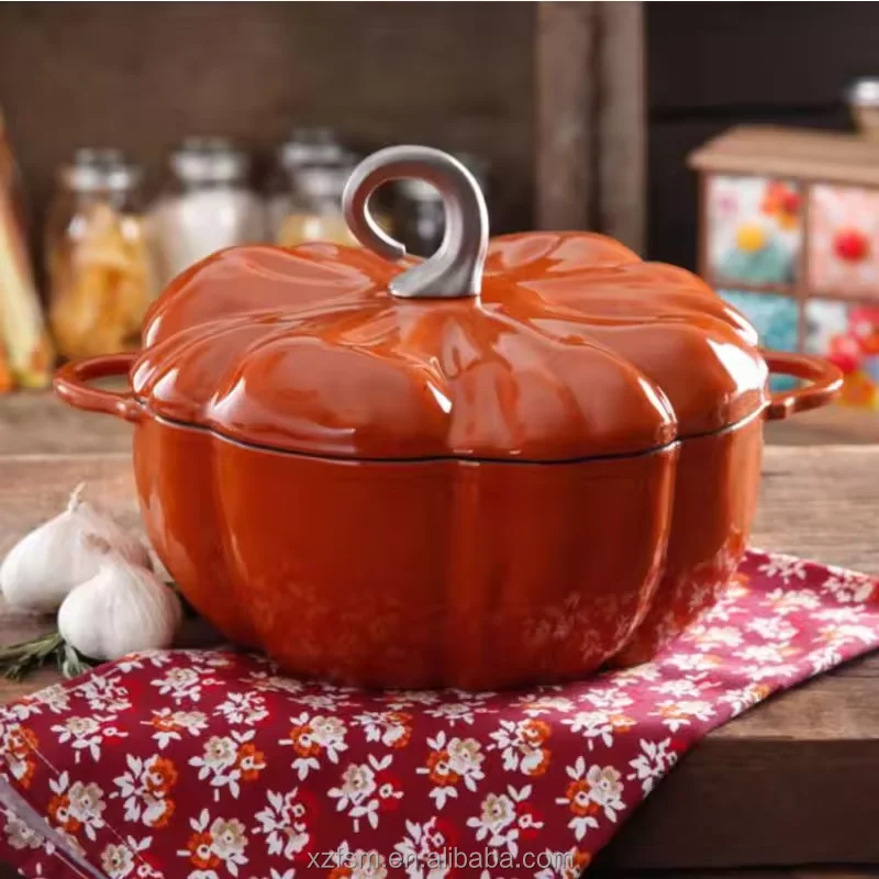Cast Iron Enamel Casserole Pumpkin Shape Stew Pot for Kitchen Soup & Stock Pots Kitchen Cookware