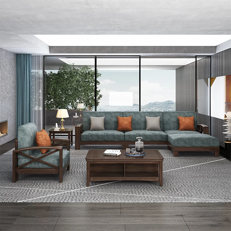 Fabric Sofa Furniture Solid Wood Sofa 1+2+3 combination wood with cloth living room wooden furniture
