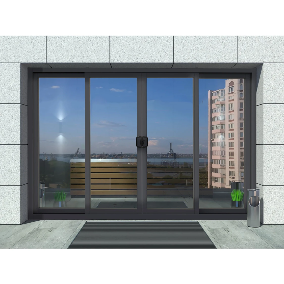 As2047 Australian Commercial Entry Security Sliding Door Aluminium Glass Automatic Exterior Patio Commercial Windows and Doors